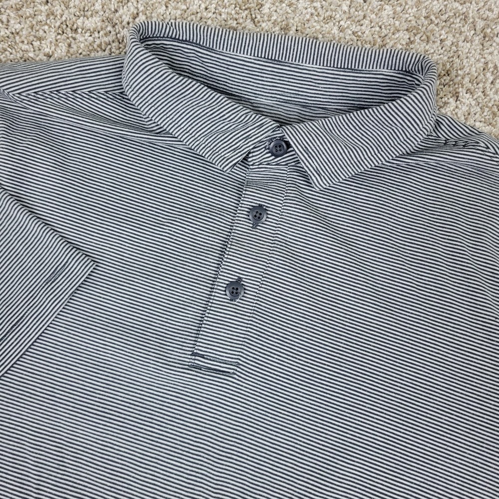 Lululemon Mens Small Black Gray Striped Performance Stretch Polo Short Sleeve